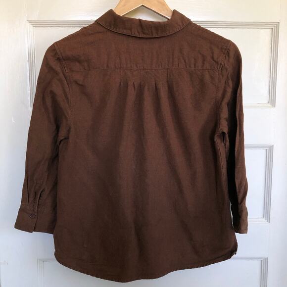 VTG 90s Goodclothes Linen Blend Button Front Shirt Brown Long Sleeve Minimalist - Picture 6 of 8
